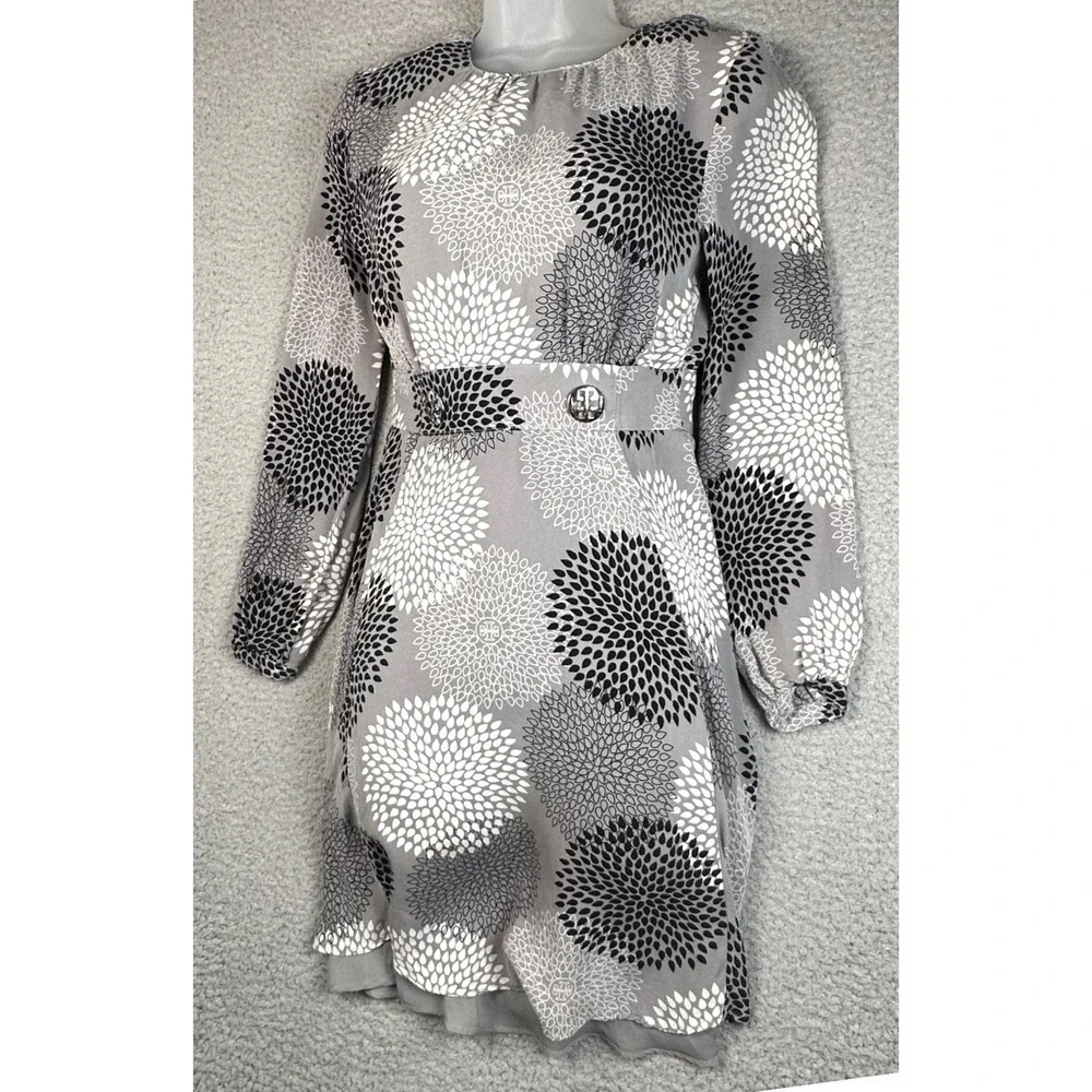 Tory Burch Wendy Silk Sequin Mini Dress Women's 2 Gray Floral Archival Mod Glam